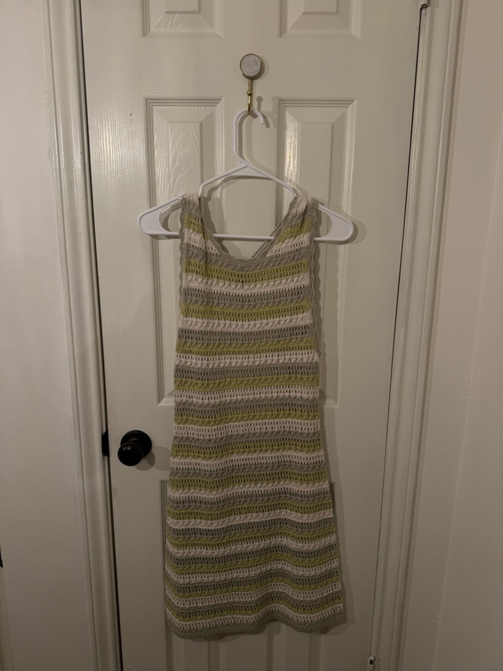 American Eagle Outfitters Striped Crochet Swim Coverup in Olive and Cream